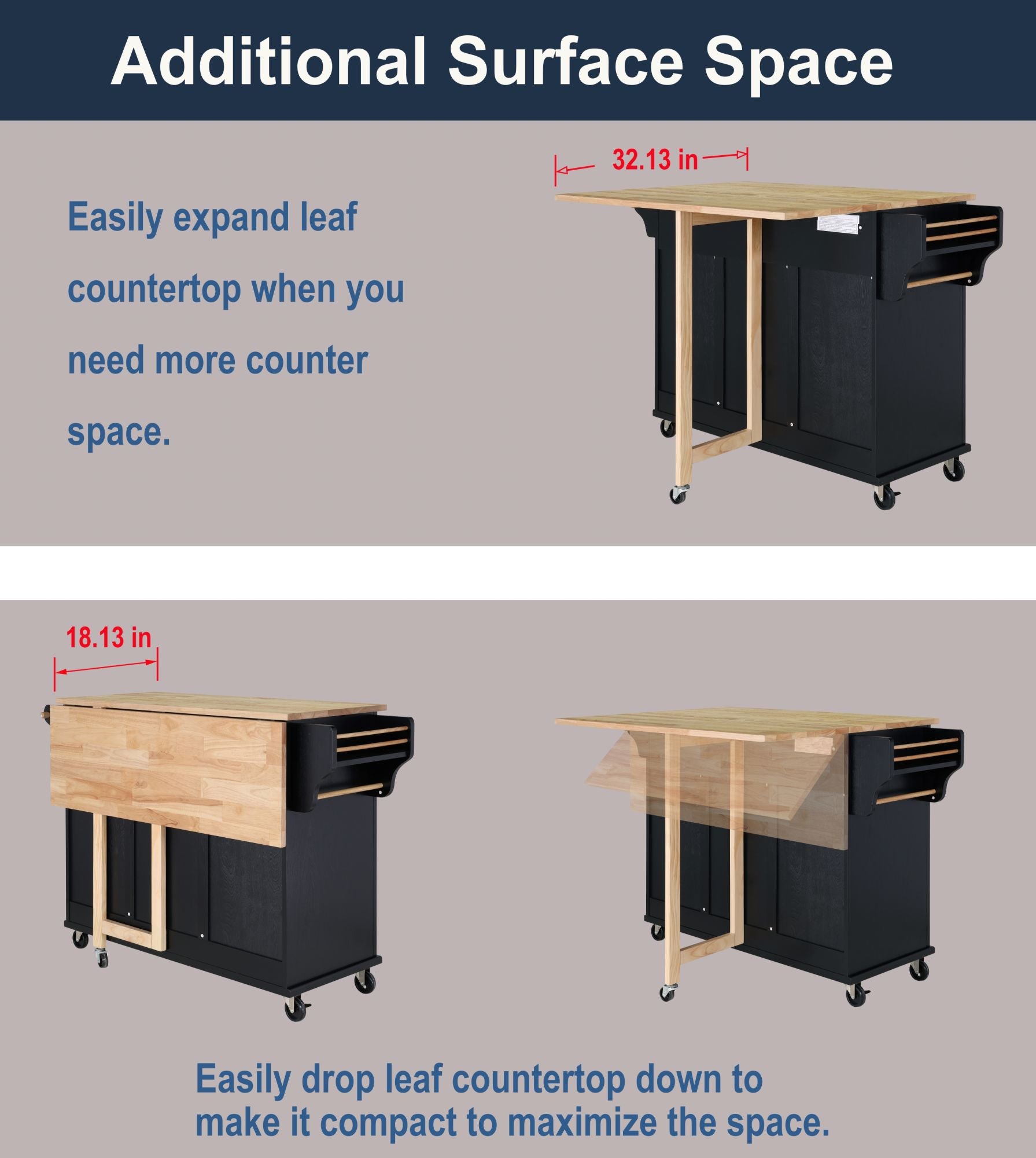 Cambridge Natural Wood Top Kitchen Island with Storage Doba